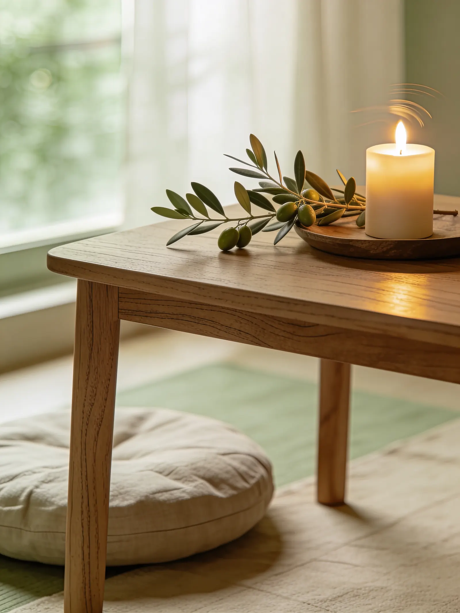 Quiet meditation with an olive branch in lap